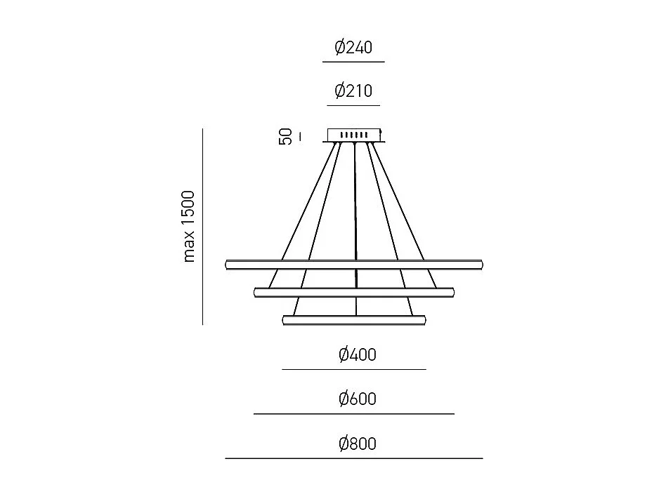 Lámpara de araña LED regulable Iole S3 60W - Suspensión moderna con 3 anillos de aluminio dorado cepillado, luz cálida 3000K, 3000lm, diseño elegante