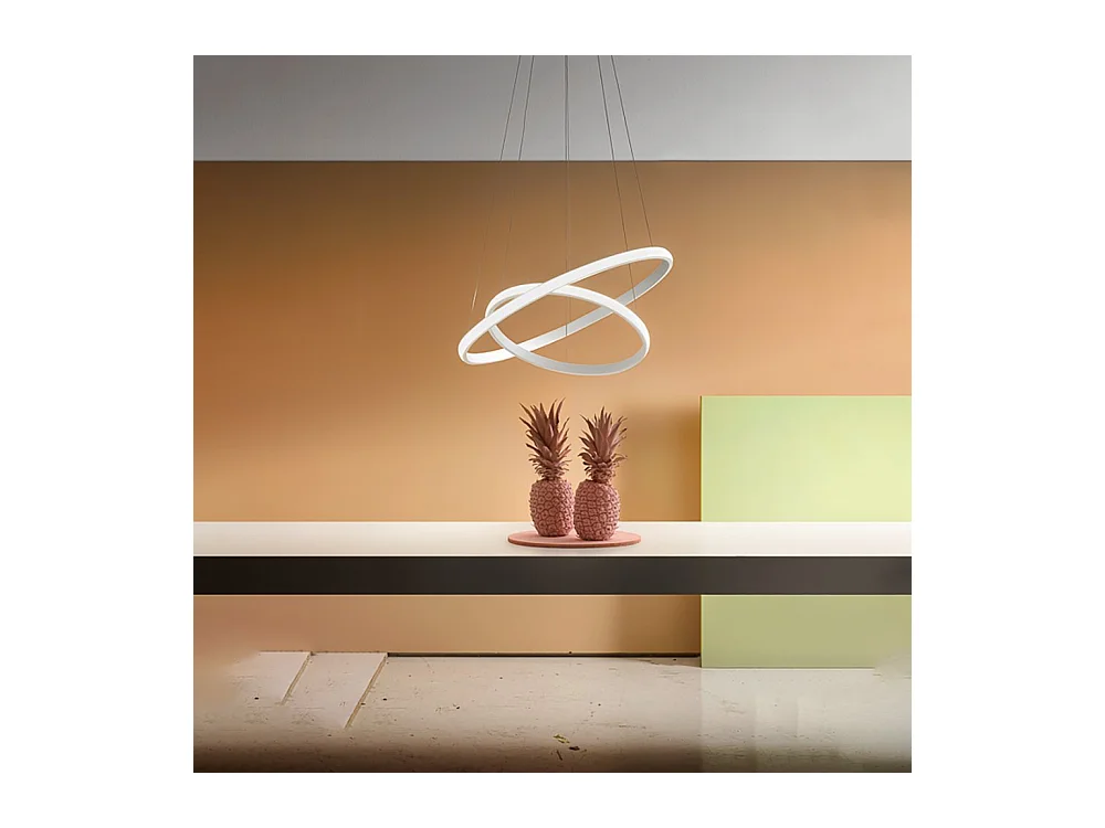 Lustre LED dimmable Iole S2 40W - Suspension moderne à double anneau blanc, lumière chaude 3000K, 2000lm, design élégant