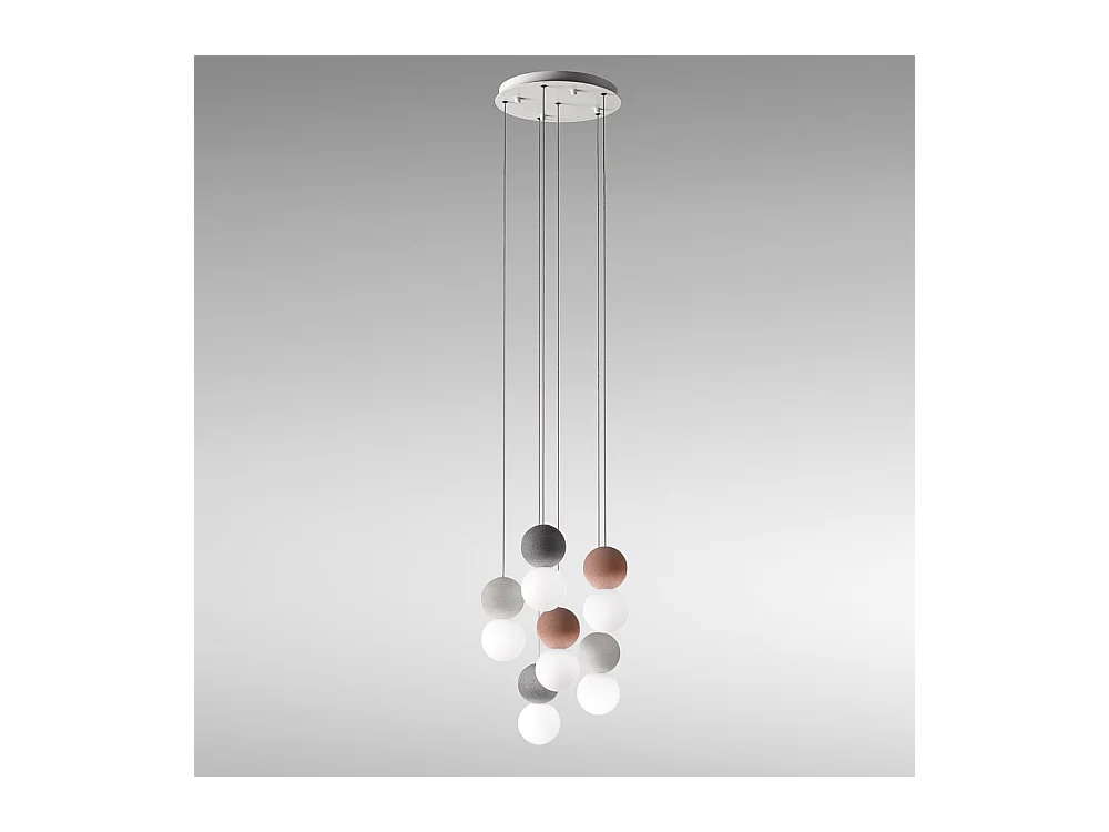 Sfera - Suspension 6 lumières avec sphères en béton et verre opale - 6XG9 max 6X7W, design moderne, ampoules exclues