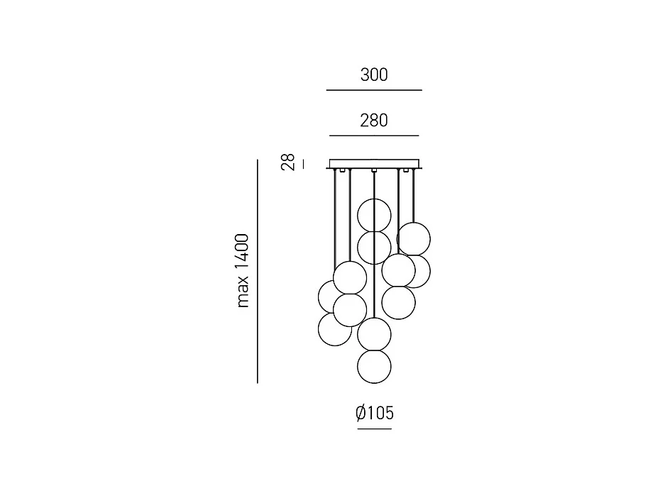 Sfera - Suspension 6 lumières avec sphères en béton et verre opale - 6XG9 max 6X7W, design moderne, ampoules exclues