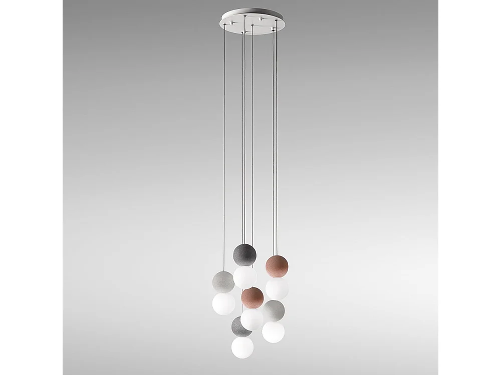 Sfera - Suspension 6 lumières avec sphères en béton et verre opale - 6XG9 max 6X7W, design moderne, ampoules exclues