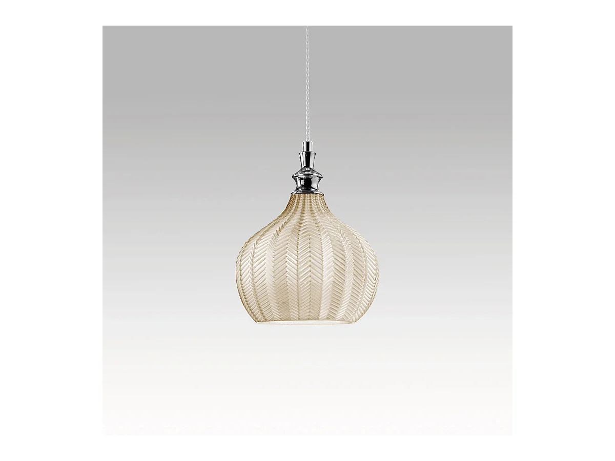 Cleofe - Suspension en verre ocre transparent et chrome - Douille 1XE27, style vintage, 1XE27 max 1X60W, d.23cm, ampoules exclues