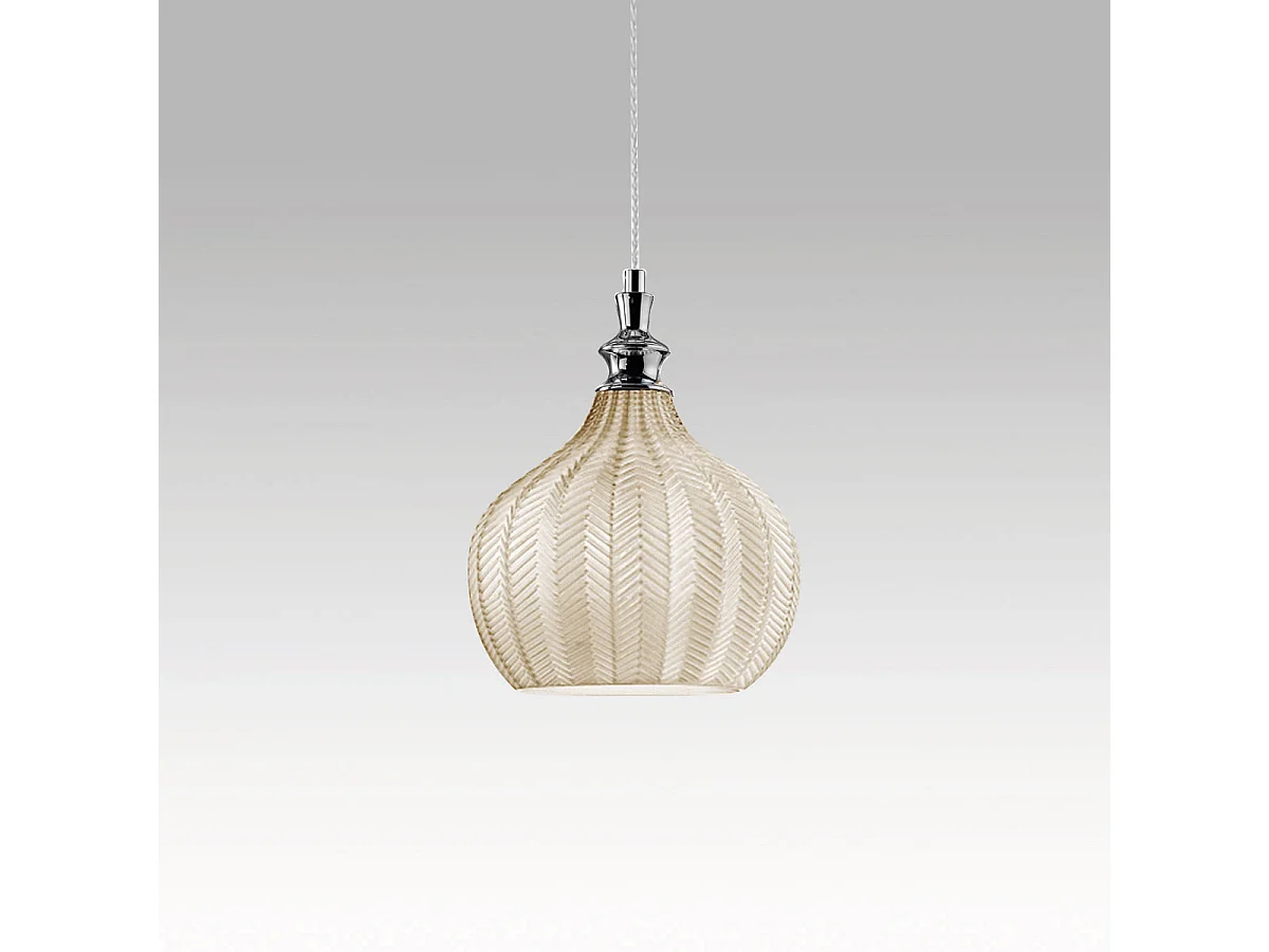 Cleofe - Pendant lamp in transparent ochre glass and chrome - 1XE27 socket, vintage style, IP20, 1XE27 max 1X60W, d.23cm, bulbs not included