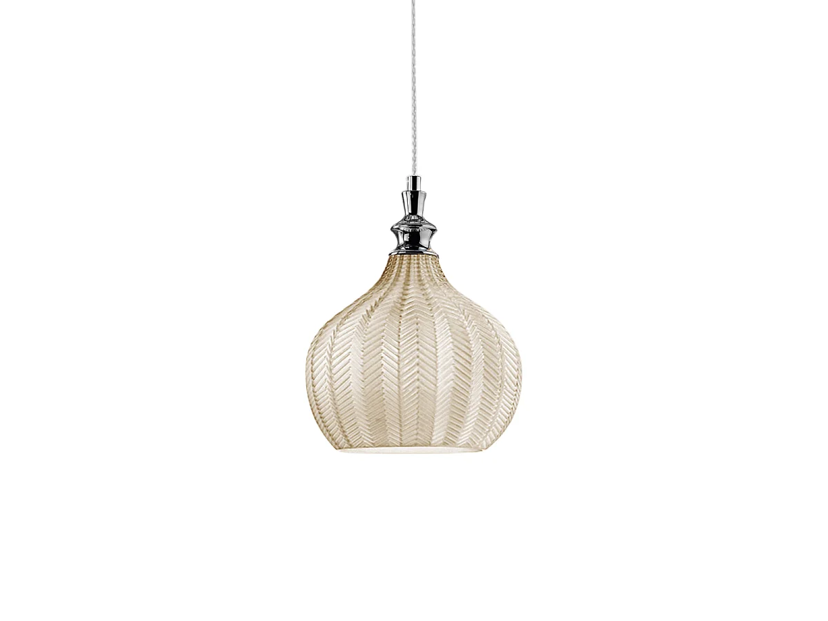 Cleofe - Pendant lamp in transparent ochre glass and chrome - 1XE27 socket, vintage style, IP20, 1XE27 max 1X60W, d.23cm, bulbs not included