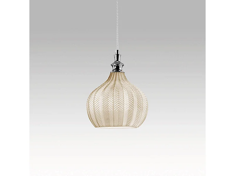 Cleofe - Suspension en verre ocre transparent et chrome - Douille 1XE27, style vintage, 1XE27 max 1X60W, d.23cm, ampoules exclues