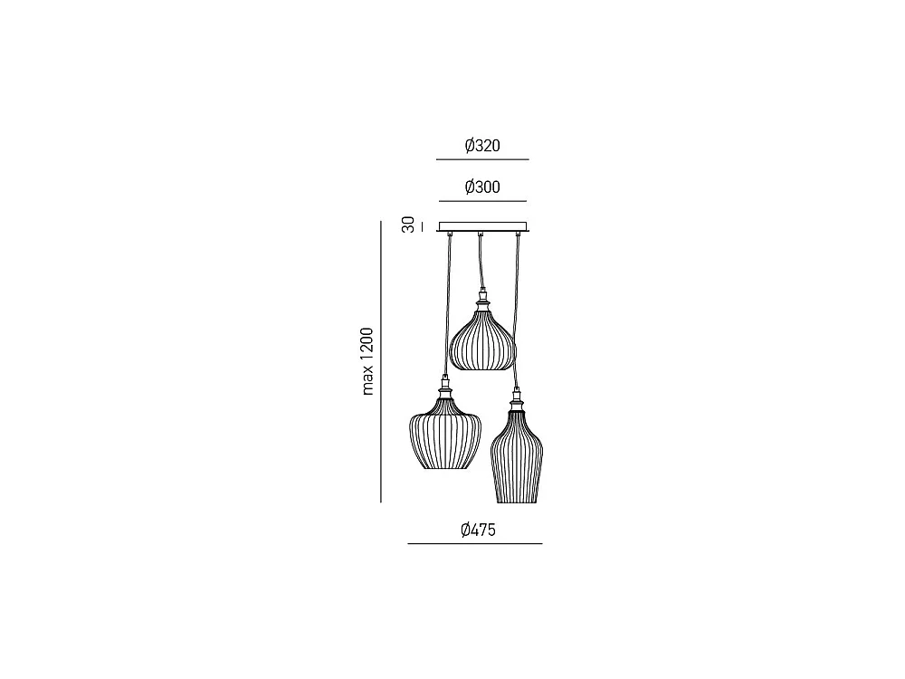 Cleofe - 3-light pendant lamp in clear amber glass and brass - 3XE27 max 3X60W, decorative vintage style, IP20