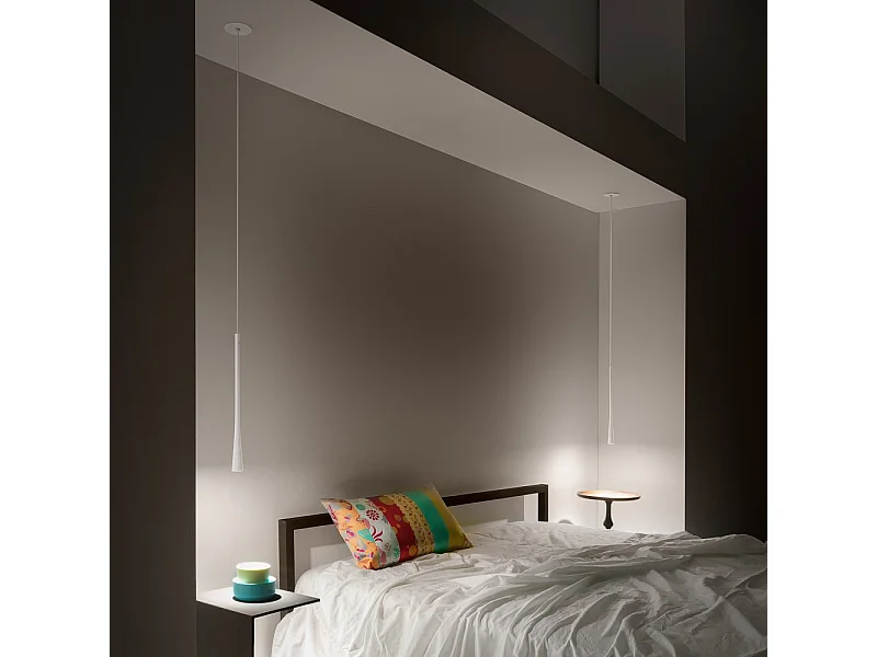 Dafne - Witte LED hanglamp 7W 3000K IP20 - Minimalistisch design LED plafondlamp in aluminium - Voeding inbegrepen - Max L. 145cm