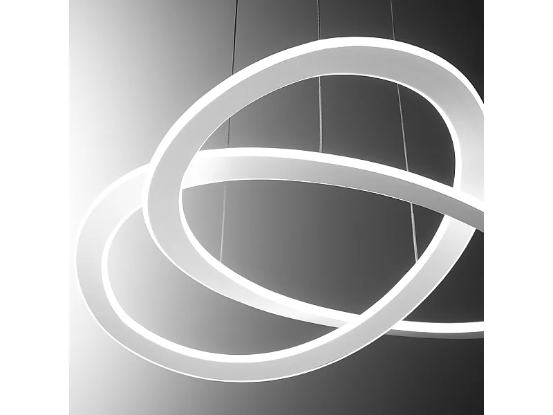 Moderne led kroonluchter Yara 50W dimbare ophanging 3000K warm licht, design witte aluminium ringen 67x120cm, 2400lm, geïntegreerde LED IP20