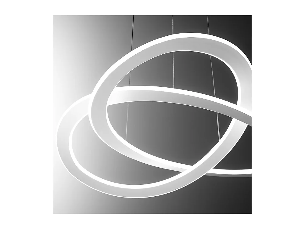Moderner LED-Kronleuchter Yara 50W dimmbare Aufhängung 3000K warmes Licht, Design weiße Aluminiumringe 67x120cm, 2400lm, integrierte LED IP20