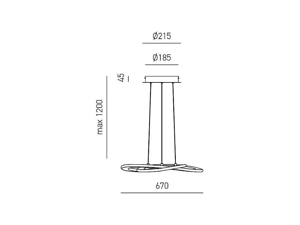 Lustre LED Yara 50W dimmable – double anneau design alu blanc 67x120cm, 3000K, 2400lm, LED intégrée, IP20, moderne