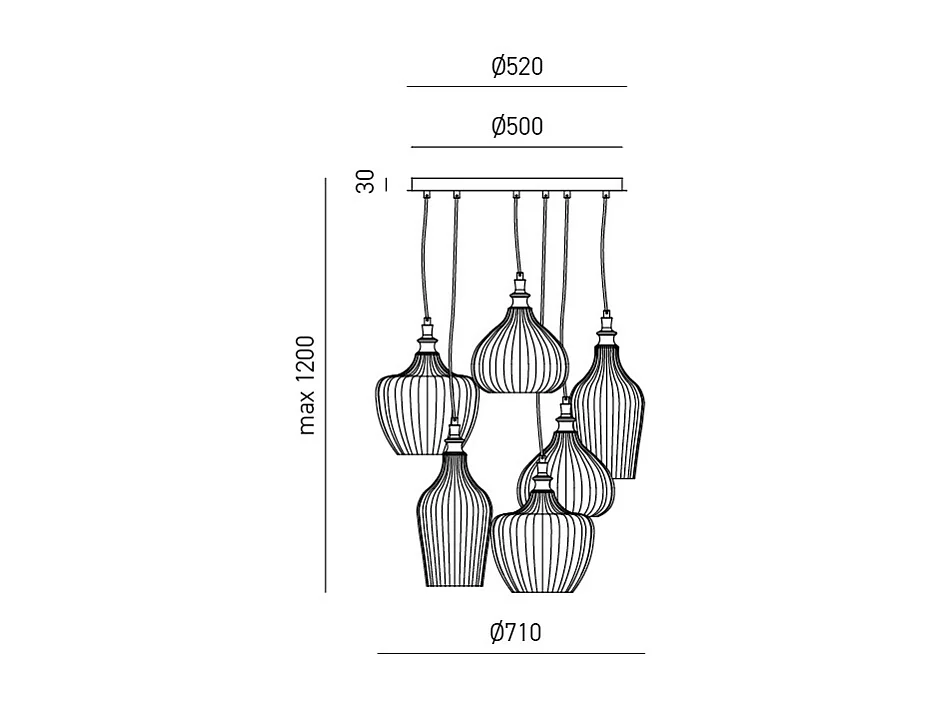 Cleofe - Lustre suspension 6 lumières blanc mat avec verre blanc opale - 6XE27 max 6X60W, et élégant
