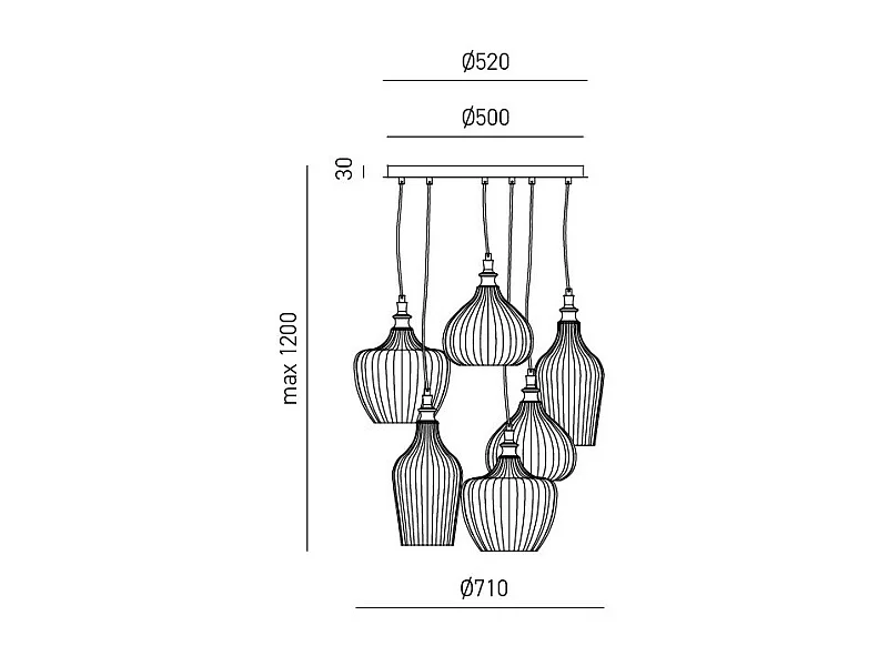 Cleofe - Lustre suspension 6 lumières blanc mat avec verre blanc opale - 6XE27 max 6X60W, et élégant