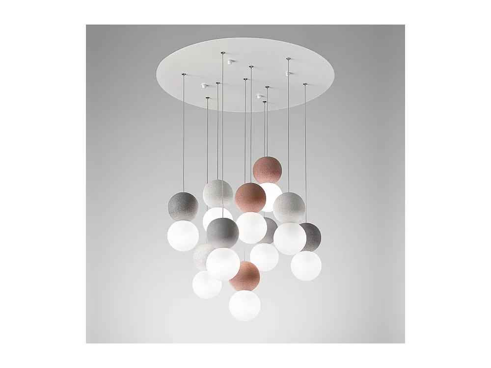Sfera - Lámpara colgante de 10 luces con esferas de hormigón y cristal opal - 10XG9 max 10X7W, diseño moderno, IP20, bombillas excluidas