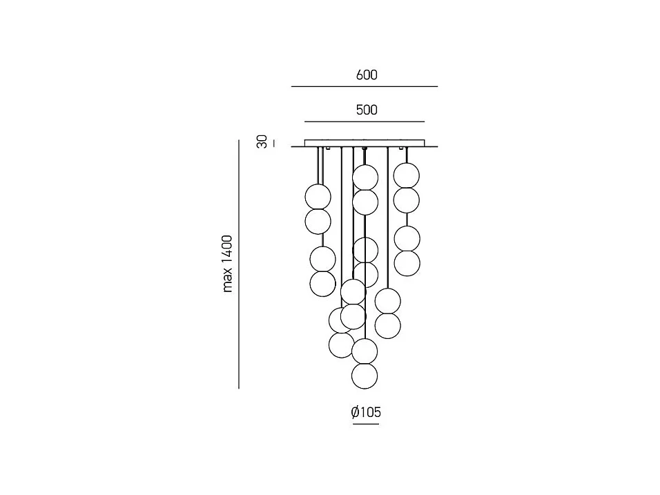 Sfera - Lámpara colgante de 10 luces con esferas de hormigón y cristal opal - 10XG9 max 10X7W, diseño moderno, IP20, bombillas excluidas