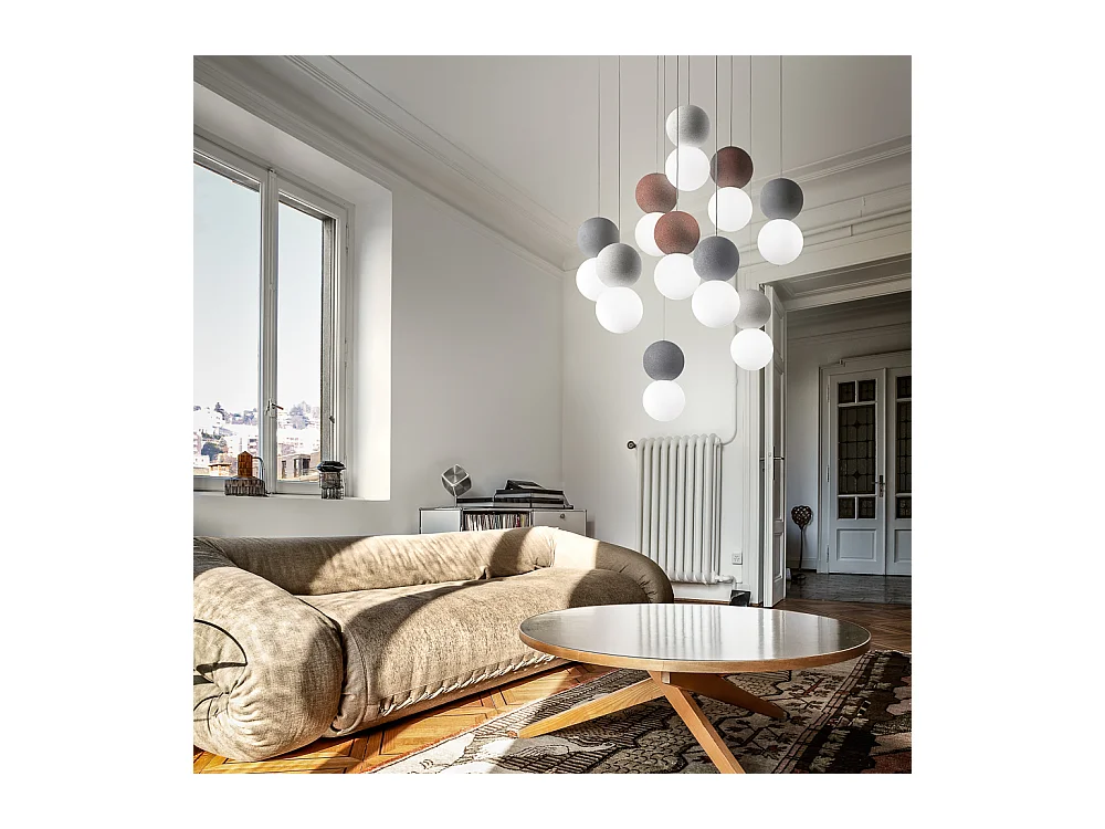 Sfera - Lámpara colgante de 10 luces con esferas de hormigón y cristal opal - 10XG9 max 10X7W, diseño moderno, IP20, bombillas excluidas