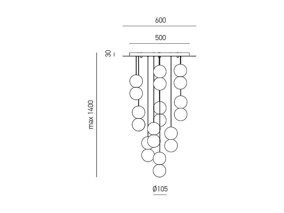 Sfera - lampa wisząca 10-punktowa z betonowymi i opalowymi kulami szklanymi - 10XG9 max 10X7W, nowoczesny design, IP20, bez żarówek