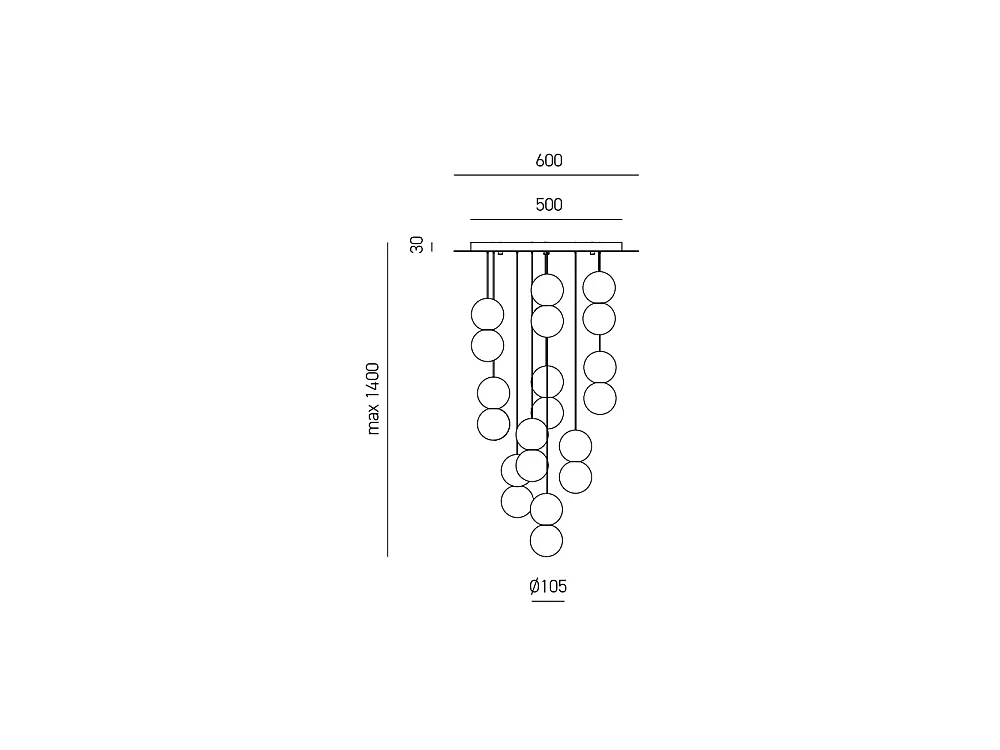 Sfera - 10-lys pendellampe med betonkugler og opalglas - 10XG9 maks. 10X7W, moderne design, IP20, pærer medfølger ikke