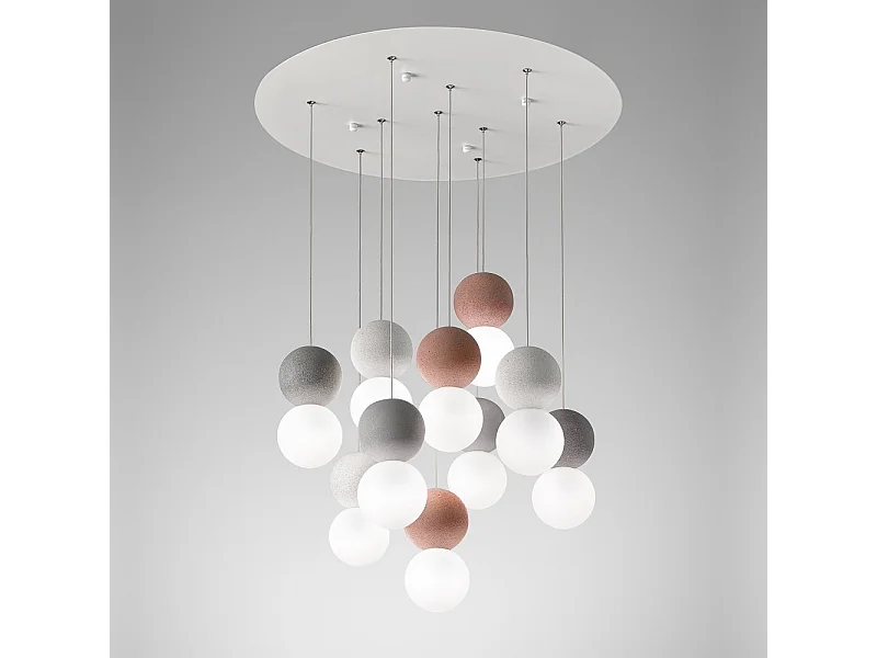 Sfera - 10-lichts hanglamp met betonnen bollen en opaal glas - 10XG9 max 10X7W, modern design, IP20, exclusief lampen
