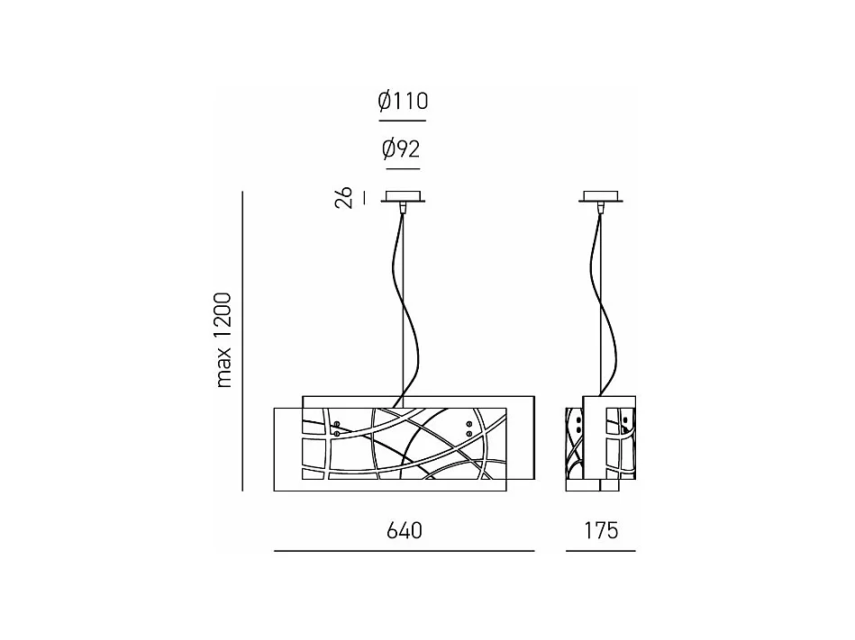 Nereide Hängeleuchter 64x120cm aus weißem Siebdruck-Satinglas 2XE27, Chromrahmen, modern, IP20, max. 2x52W