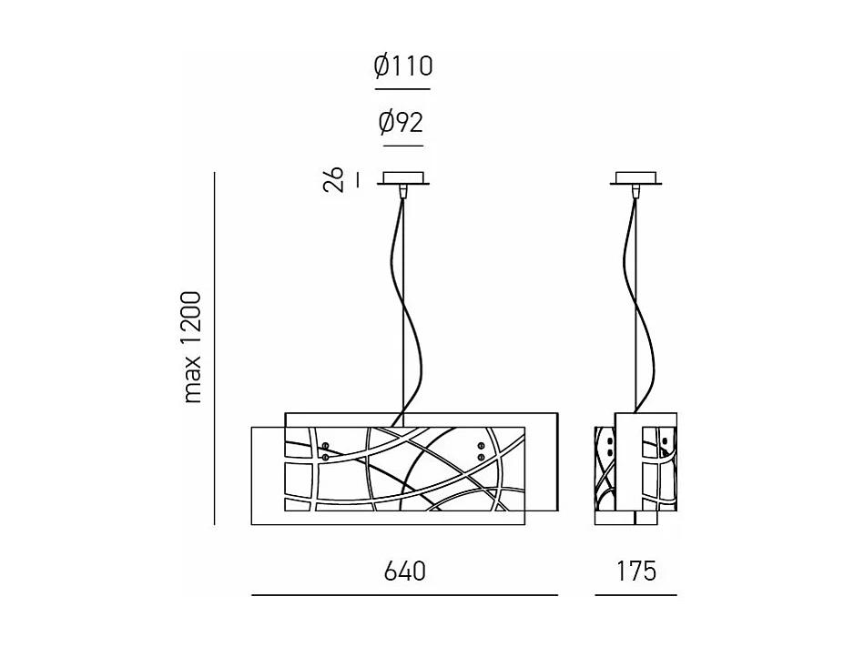 Nereide hangkroonluchter 64x120cm in wit gezeefdrukt gesatineerd glas 2XE27, chroom frame, modern, IP20, max 2x52W