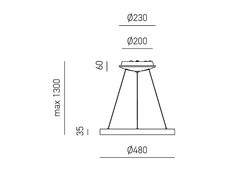Krizia - Luminária pendente LED regulável 30W - 2300lm, luz quente 3000K, anel em ouro escovado, difusor em acrílico, d. 40 cm, IP20