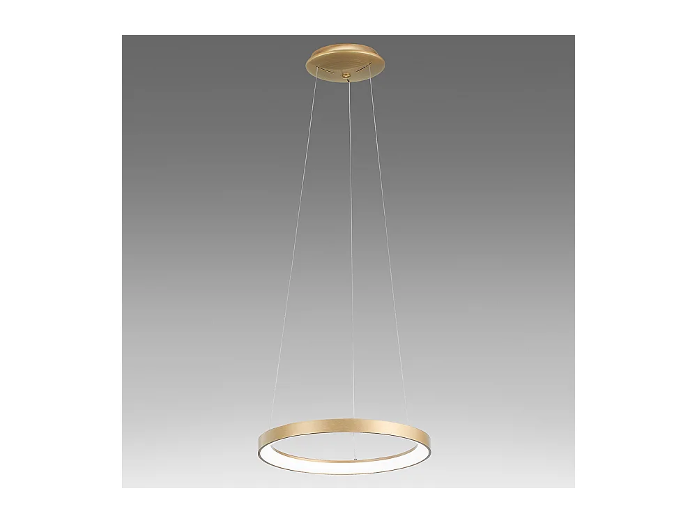 Krizia - Suspension LED dimmable 30W - 2300lm, lumière chaude 3000K, anneau or brossé, diffuseur acrylique, d. 40 cm