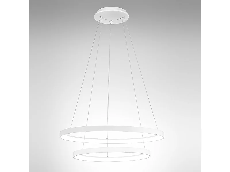 Krizia - 88W dimmbare Doppel-LED-Pendelleuchte - 6300lm, 3000K warmes Licht, opake weiße Ringe, opaler Diffusor, IP20, d. 60+80 cm