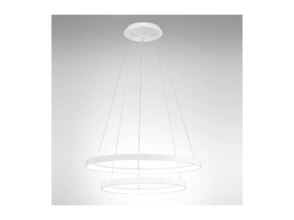 Krizia - Suspension double LED dimmable 88W - 6300lm, lumière chaude 3000K, anneaux blancs opaques, diffuseur opale, d. 60+80cm