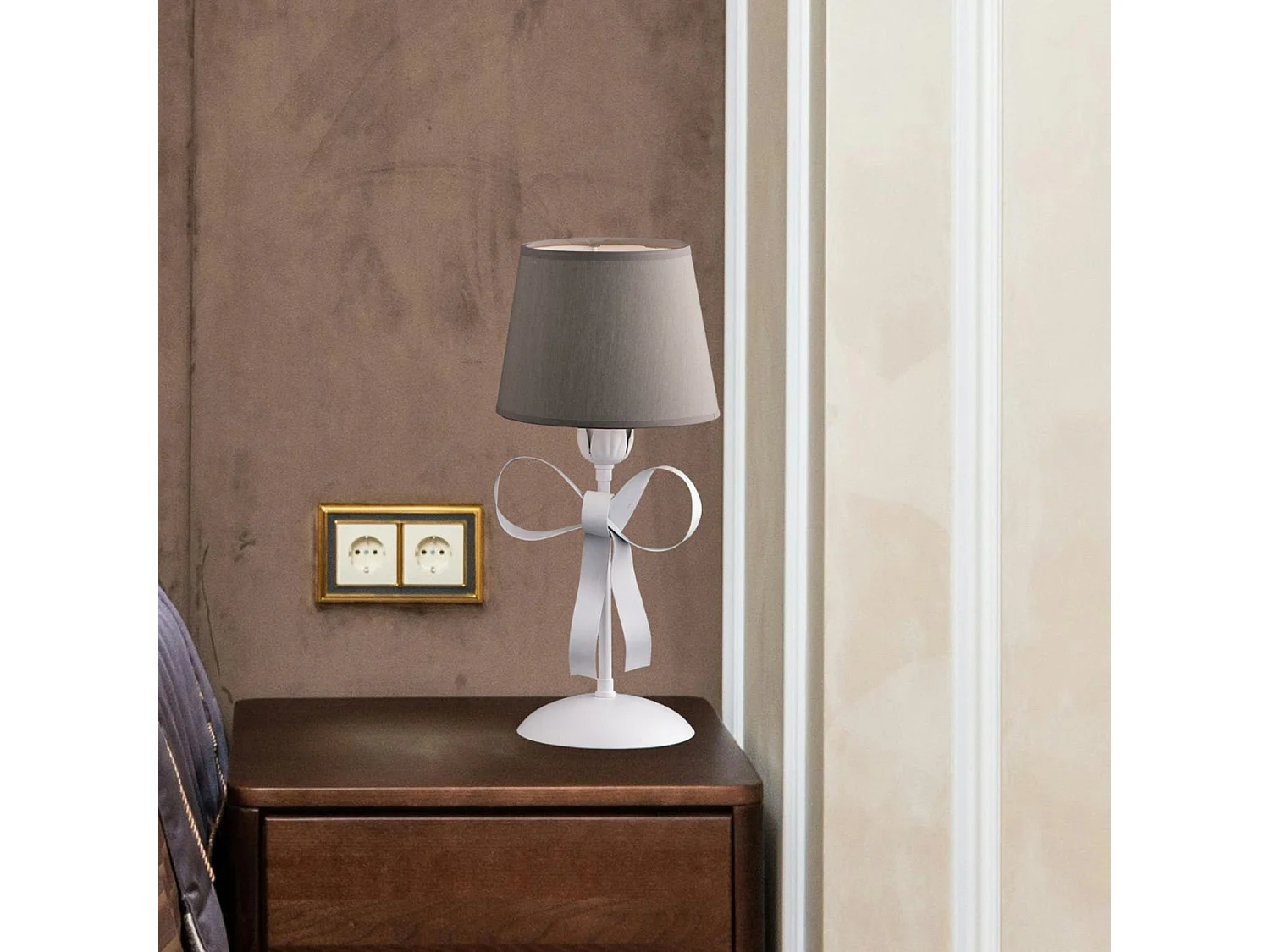 Shabby Chic Weiße Lampe 1 Licht Taupe Lampenschirm