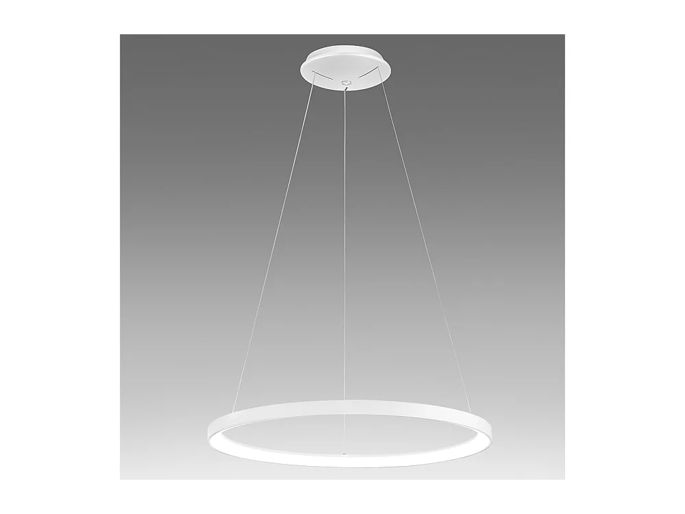 Krizia - Suspension LED dimmable 60W - 4800lm, lumière chaude 3000K, anneau blanc mat, diffuseur opale, d.80 cm