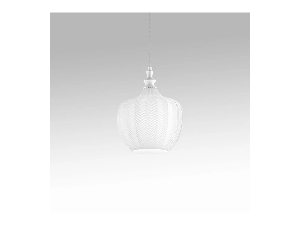 Cleofe – Pendelleuchte aus transparentem und weißem Glas – 1XE27-Fassung, Vintage-Stil, IP20, 1XE27 max. 1X60W, D.24cm, Leuchtmittel ausgeschlossen