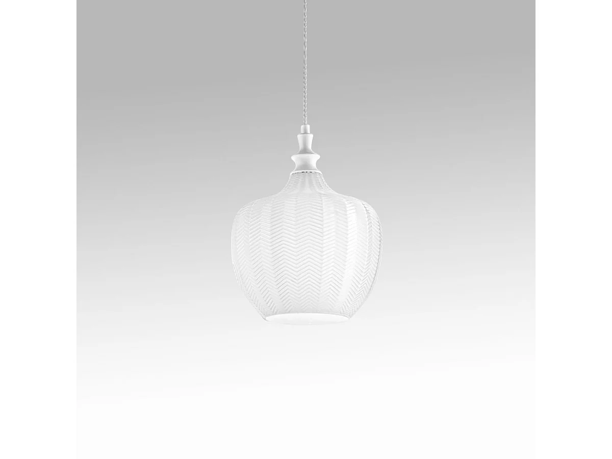 Cleofe - Lampa wisząca z przezroczystego białego i białego szkła - gniazdo 1XE27, styl vintage, IP20, 1XE27 maks. 1X60W, śr. 24 cm, żarówki nie są dołączone