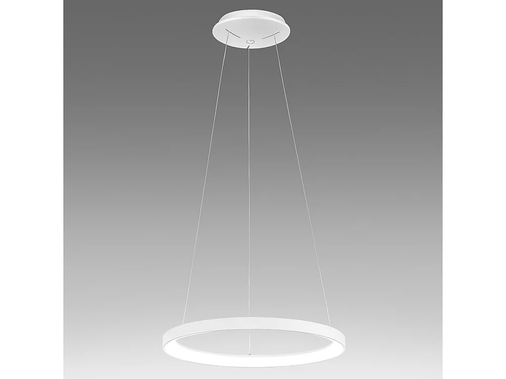 Krizia - Suspension LED dimmable 50W - 2900lm, lumière chaude 3000K, anneau blanc mat, diffuseur opale, d. 60 cm