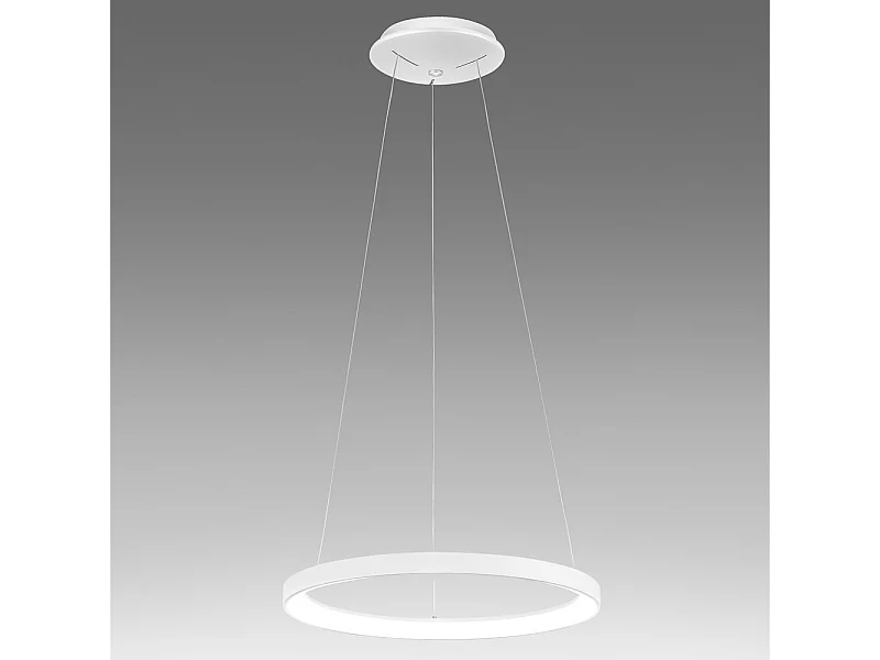 Krizia - Suspension LED dimmable 50W - 2900lm, lumière chaude 3000K, anneau blanc mat, diffuseur opale, d. 60 cm