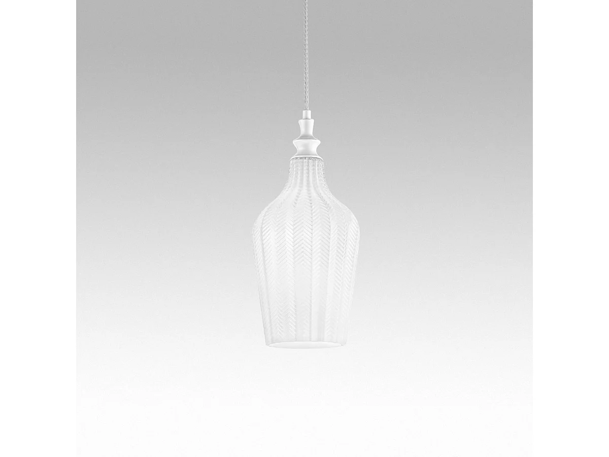 Cleofe - Lampa wisząca z przezroczystego białego i białego szkła - gniazdo 1XE27, styl vintage, IP20, 1XE27 maks. 1X60W, śr. 18 cm, żarówki nie są dołączone
