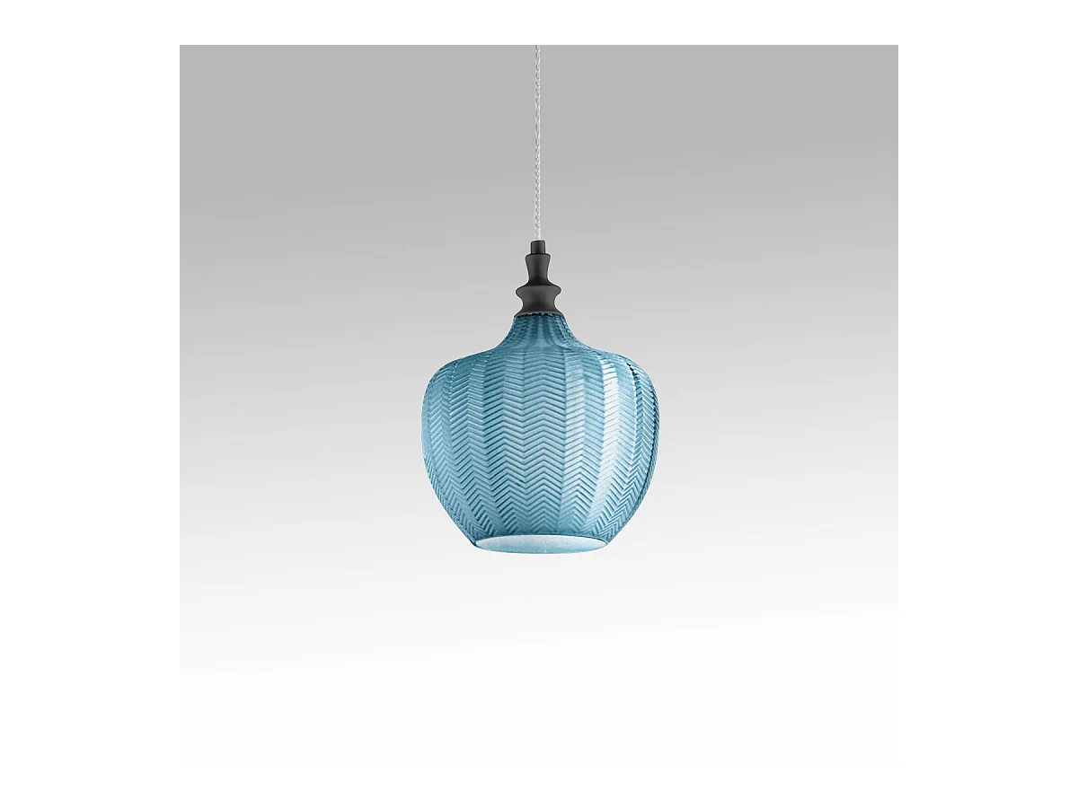 Cleofe - Suspension en verre cobalt transparent et noir - Douille 1XE27, style vintage, 1XE27 max 1X60W, d.24cm, ampoules exclues