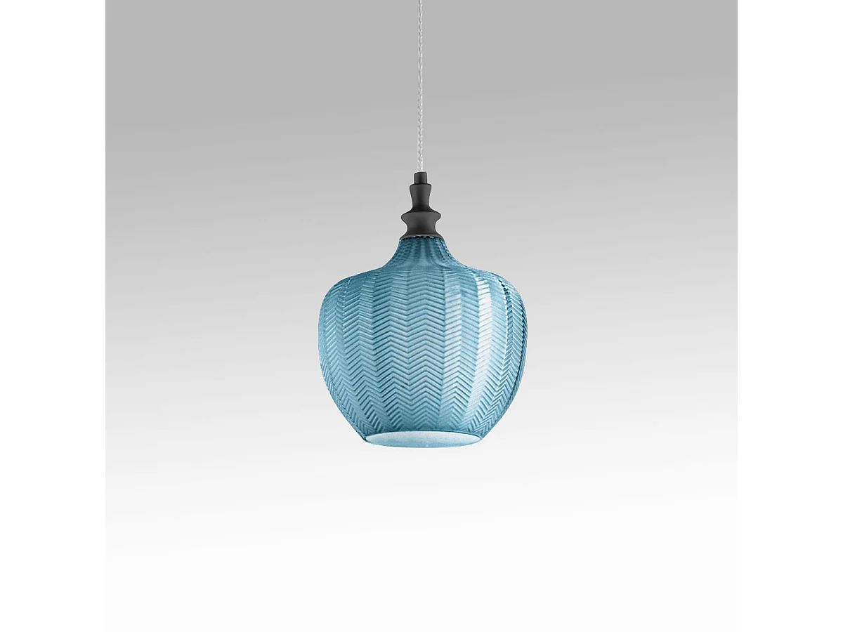 Cleofe - Suspension en verre cobalt transparent et noir - Douille 1XE27, style vintage, 1XE27 max 1X60W, d.24cm, ampoules exclues