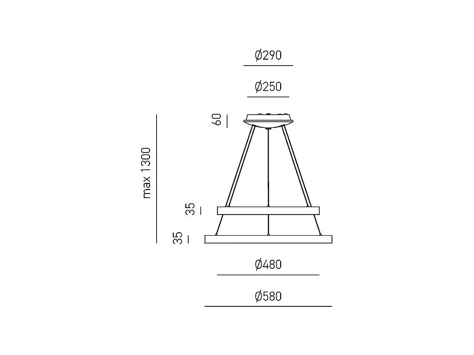 Krizia - Suspension double LED dimmable 88W - 6300lm, lumière chaude 3000K, anneaux or brossé, diffuseur opale, d. 60+80cm