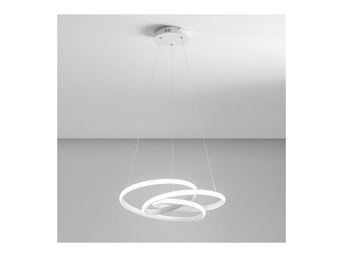 Diva - Suspension LED dimmable 80W - en aluminium blanc satiné, lumière chaude 3000K, anneaux entrelacés d.85cm