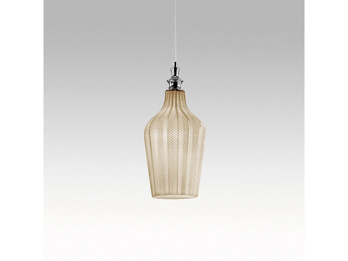 Cleofe - Hanglamp in transparant okerglas en chroom - 1XE27 fitting, vintage stijl, IP20, 1XE27 max 1X60W, d.18cm, exclusief lampen