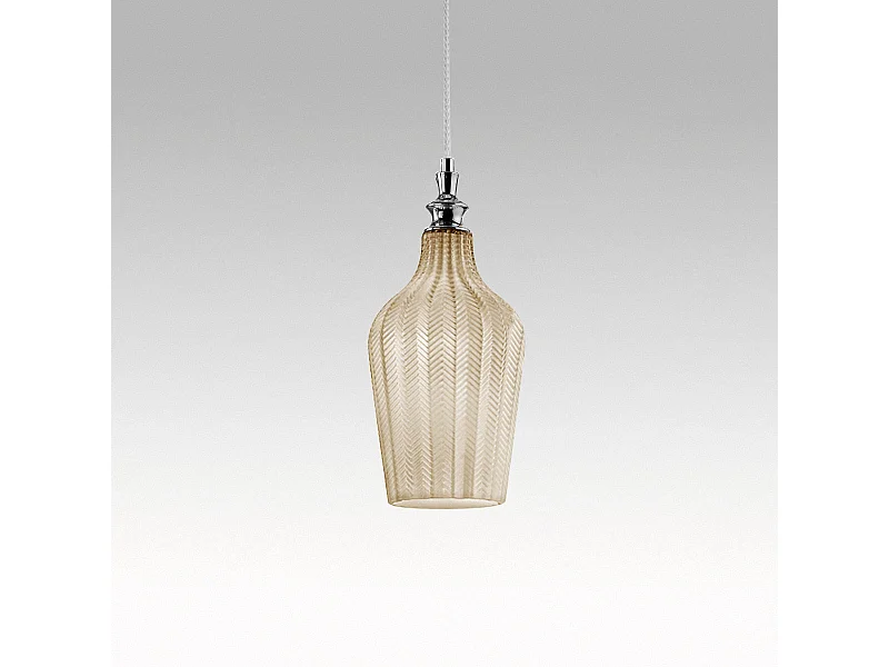 Cleofe - Hanglamp in transparant okerglas en chroom - 1XE27 fitting, vintage stijl, IP20, 1XE27 max 1X60W, d.18cm, exclusief lampen