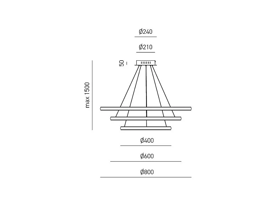 Lustre LED dimmable Iole S3 60W - Suspension moderne à 3 anneaux en aluminium titane, lumière chaude 3000K, 3000lm, design élégant