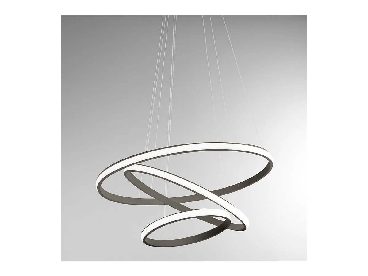 Lustre LED dimmable Iole S3 60W - Suspension moderne à 3 anneaux en aluminium titane, lumière chaude 3000K, 3000lm, design élégant