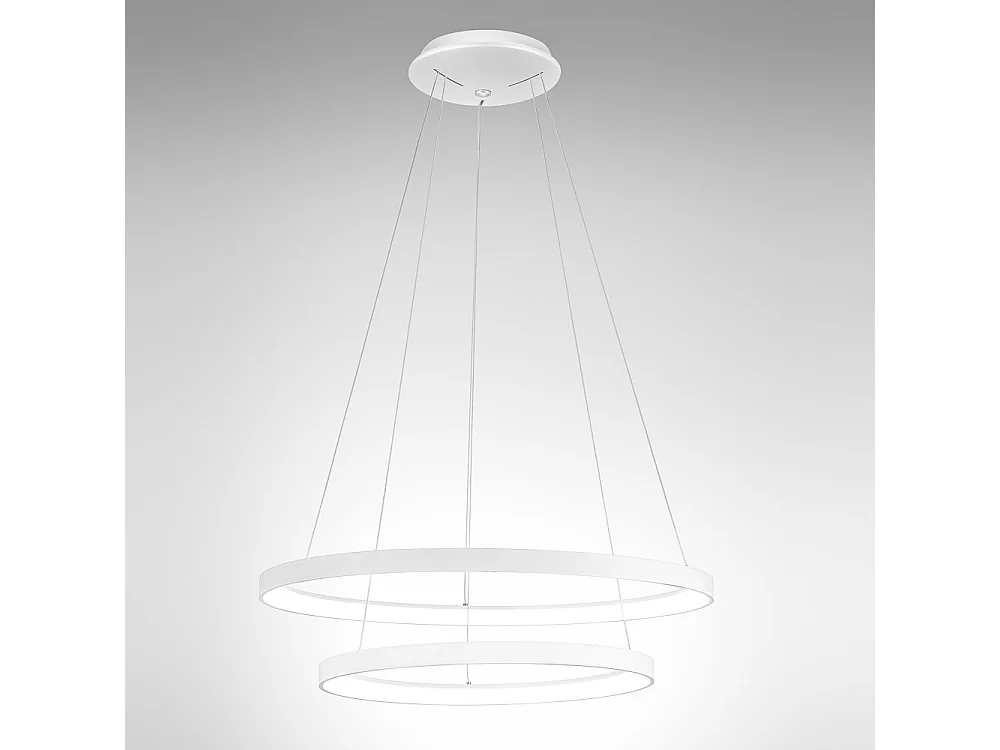 Krizia - Lámpara colgante LED regulable 60W - 4800lm, luz cálida 3000K, aro oro cepillado, difusor opal, d.80 cm, IP20