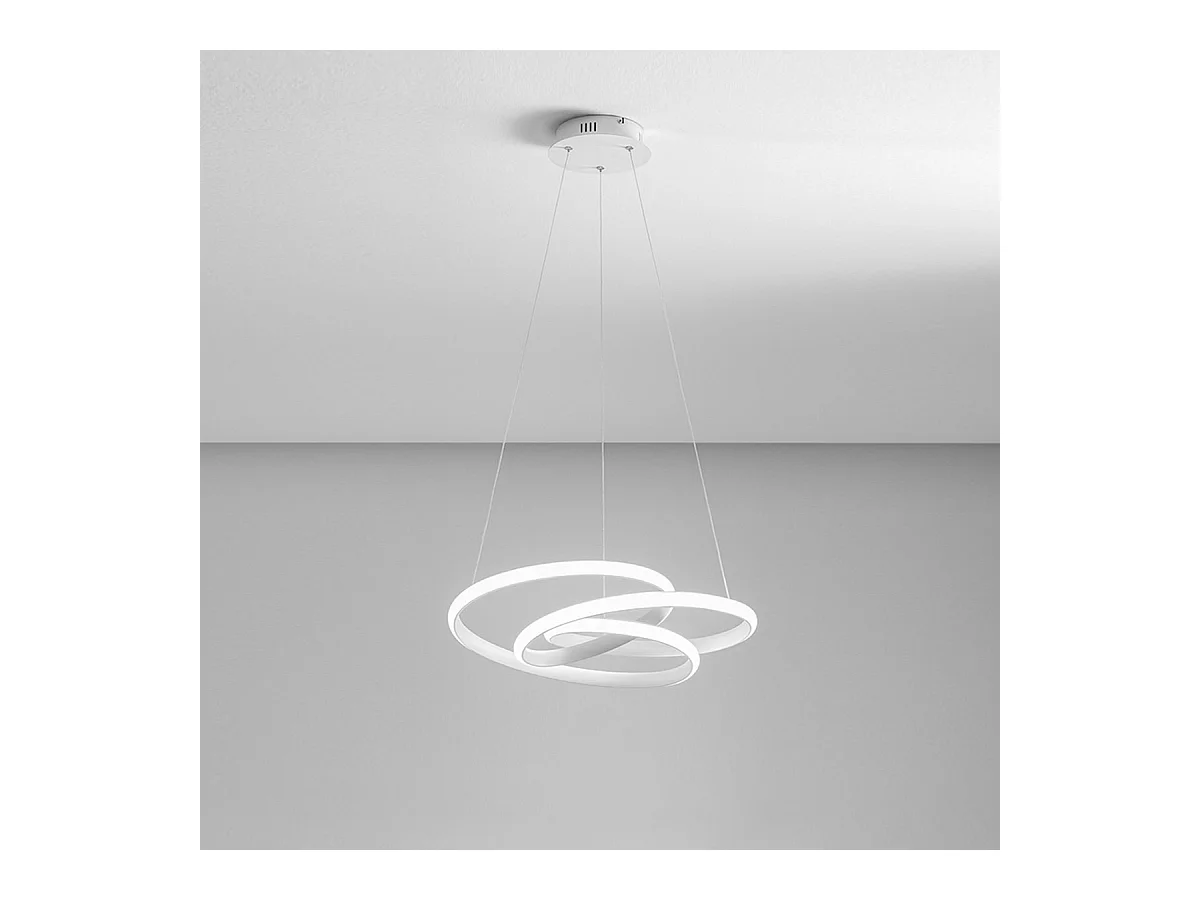 Diva - Suspension LED dimmable 47W - en aluminium blanc satiné, lumière chaude 3000K, anneaux entrelacés d.65cm