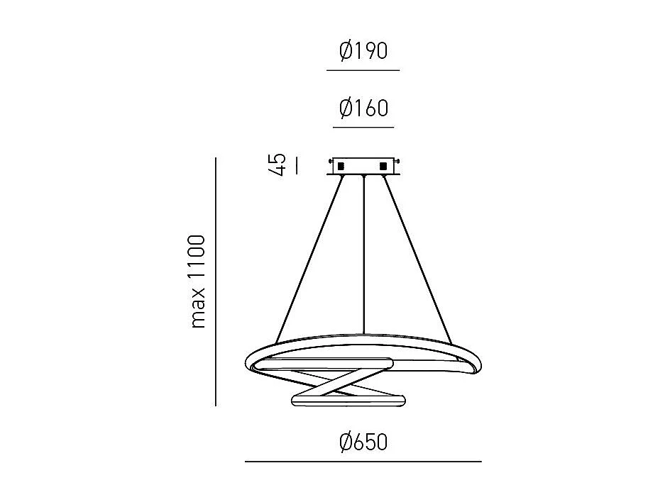 Diva - Suspension LED dimmable 47W - en aluminium blanc satiné, lumière chaude 3000K, anneaux entrelacés d.65cm