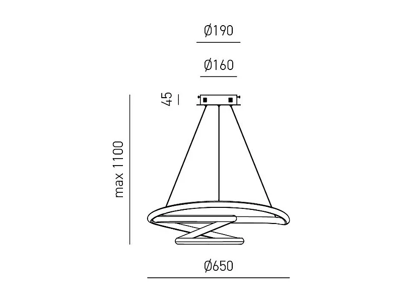 Diva - Dimbare 47W LED hanglamp - Modern design in satijnwit aluminium, 3000K warm licht, ineengestrengelde ringen d.65cm