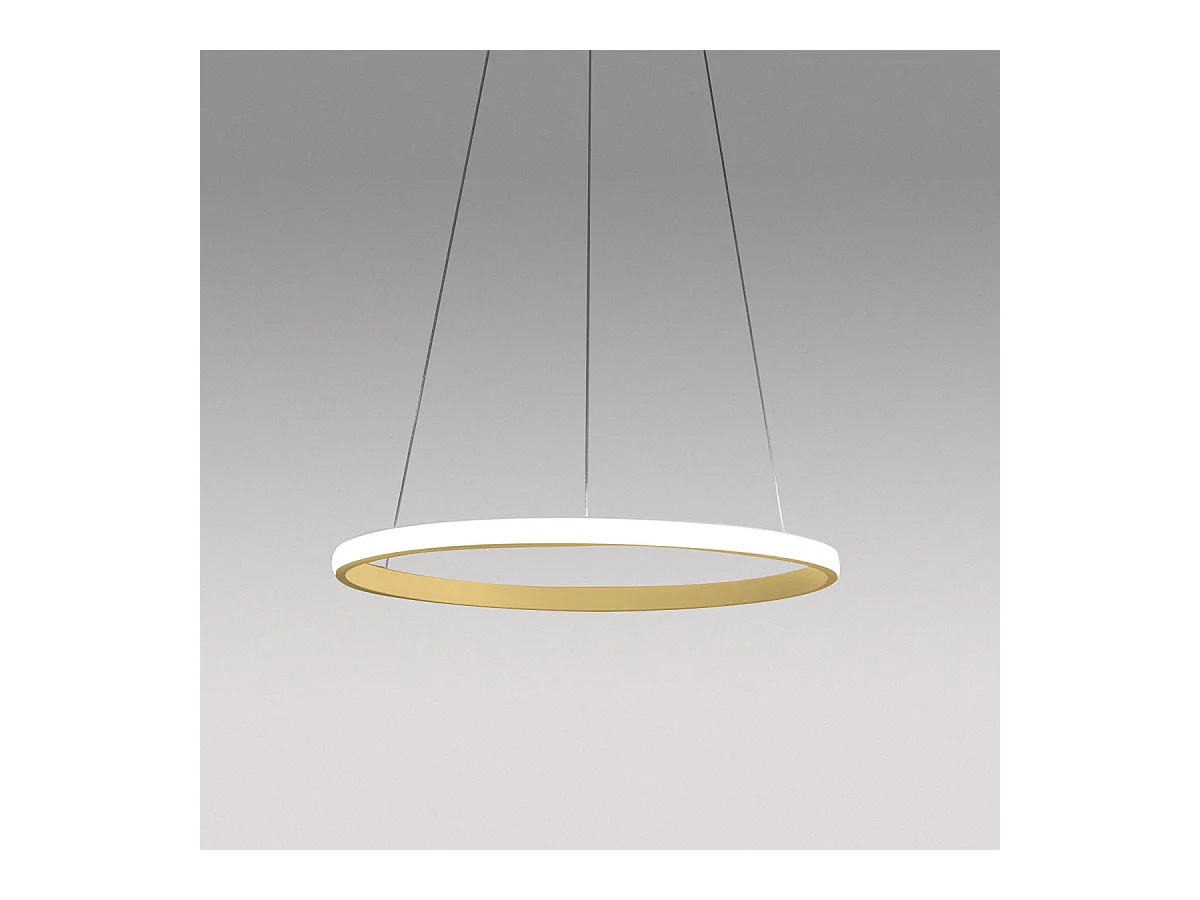 Suspension LED Iole S1 28W dimmable - Lustre avec anneau moderne en or brossé, lumière chaude 3000K