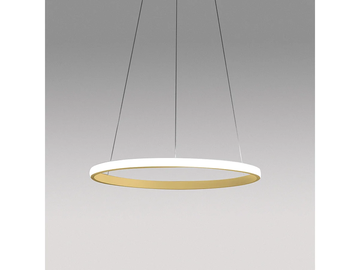 Lampa wisząca Iole S1 LED 28W z możliwością ściemniania - nowoczesny żyrandol z pierścieniem w kolorze szczotkowanego złota, ciepłe światło 3000K, IP20