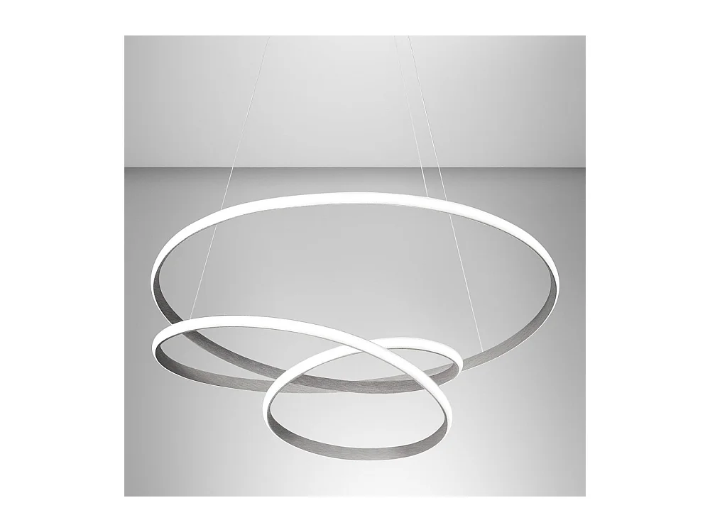 Diva - Suspension LED dimmable 80W - en aluminium titane, lumière chaude 3000K, anneaux entrelacés d.85cm